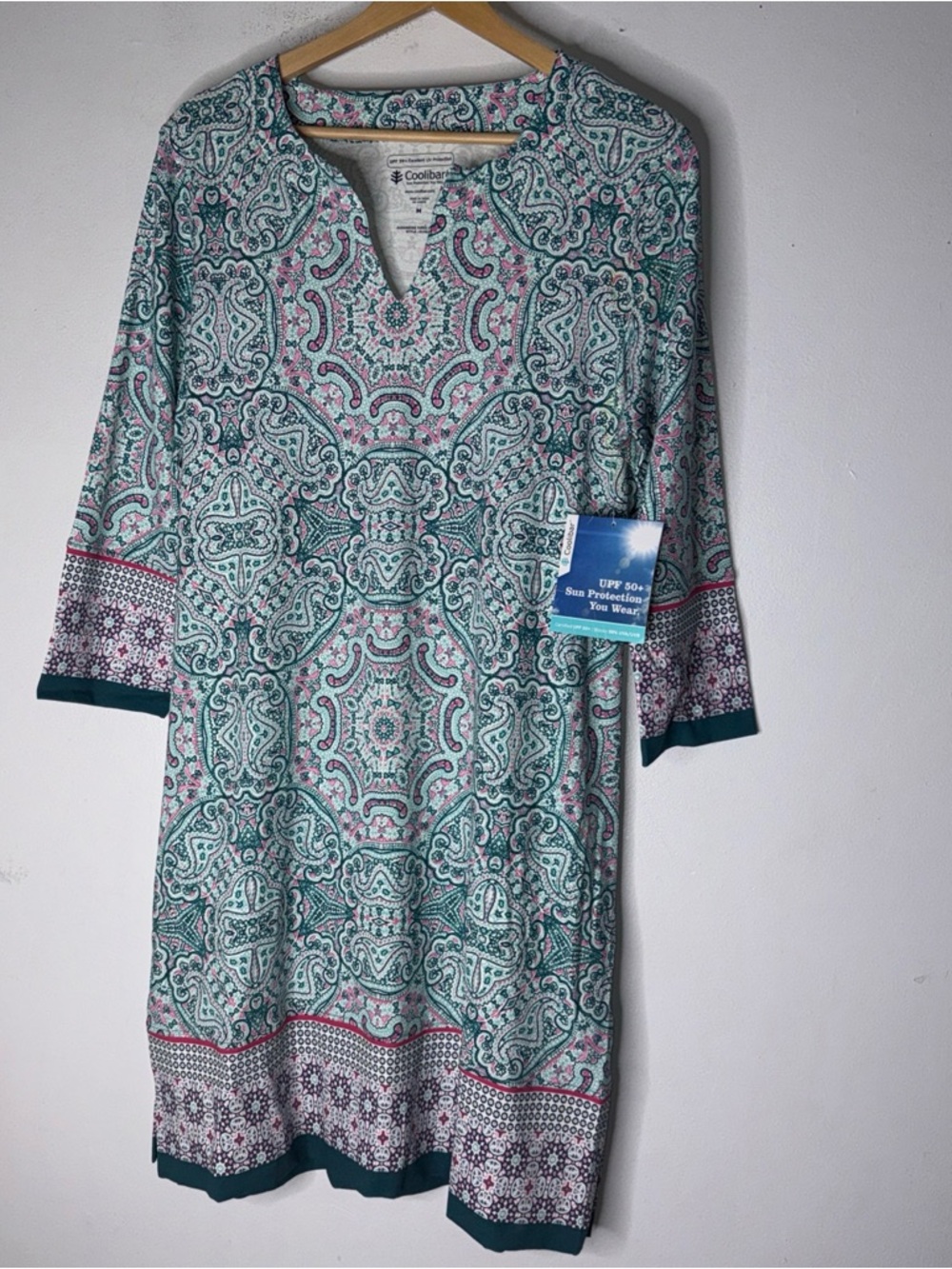 NWT Coolibar Oceanside Tunic Dress Green Pink UPF 50+‎ Medium